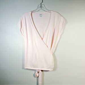 J. Crew Factory Wrap Front Short Sleeve Knit Shirt Light Pink Size Medium